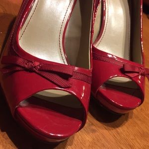 Fergalicious Red Peek a Boo Toe Heels